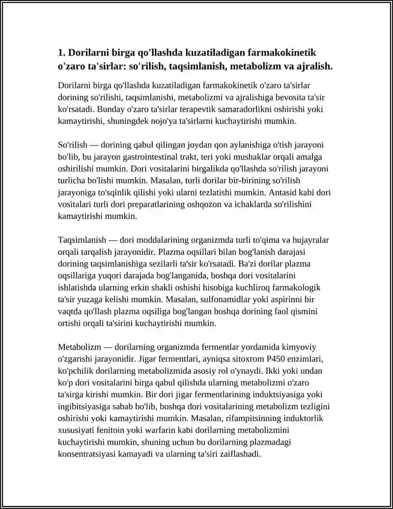 Dorilarni Birga Qo'llashda Kuzatiladigan Farmakokinetik O'zaro Ta'sirlar 4