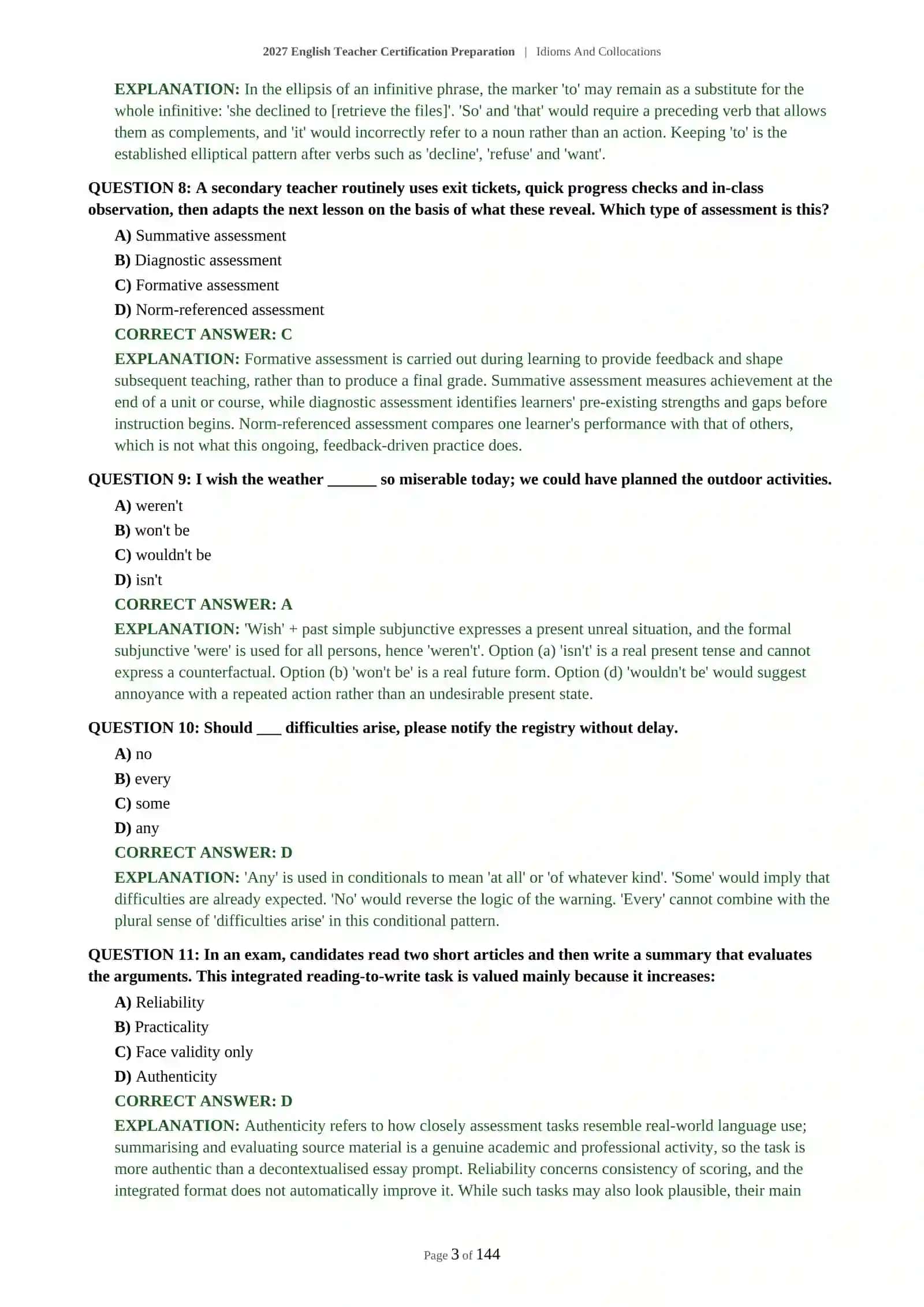 2027 English Teacher Certification Preparation | Idioms And Collocations 4