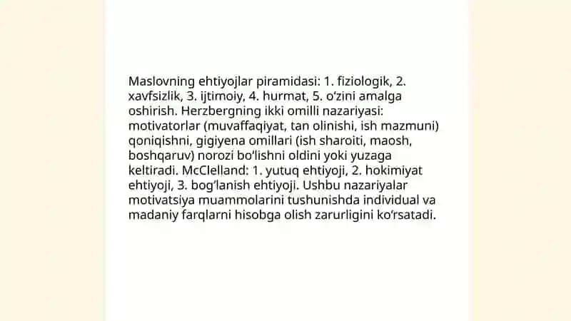 Xorij psixologiyasi motiv va motivatsiya muammosi 4