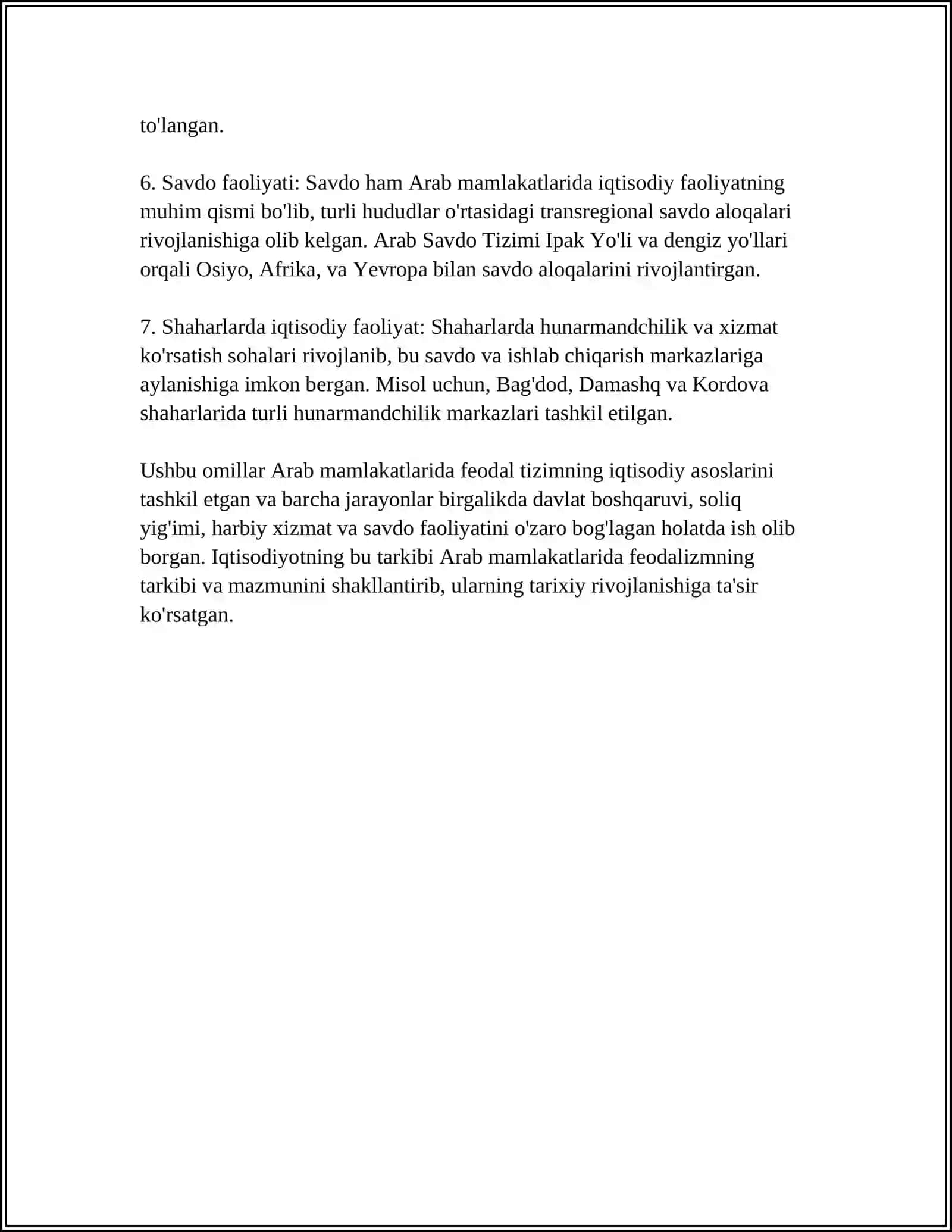 ARAB MAMLAKATLARIDAGI FEODALIZMNING IQTISODIY G'OYALARI IBN XALDUN QARASHLARI 4