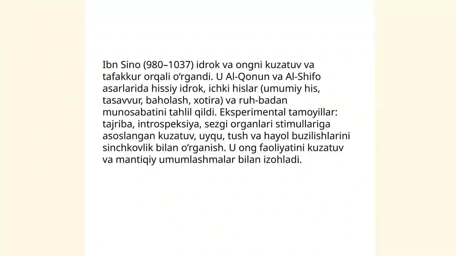 Sharq mutafakkirlari va O'zbek olimlari asarlarida eksperimental psixologiyaga oid qarashlari 4
