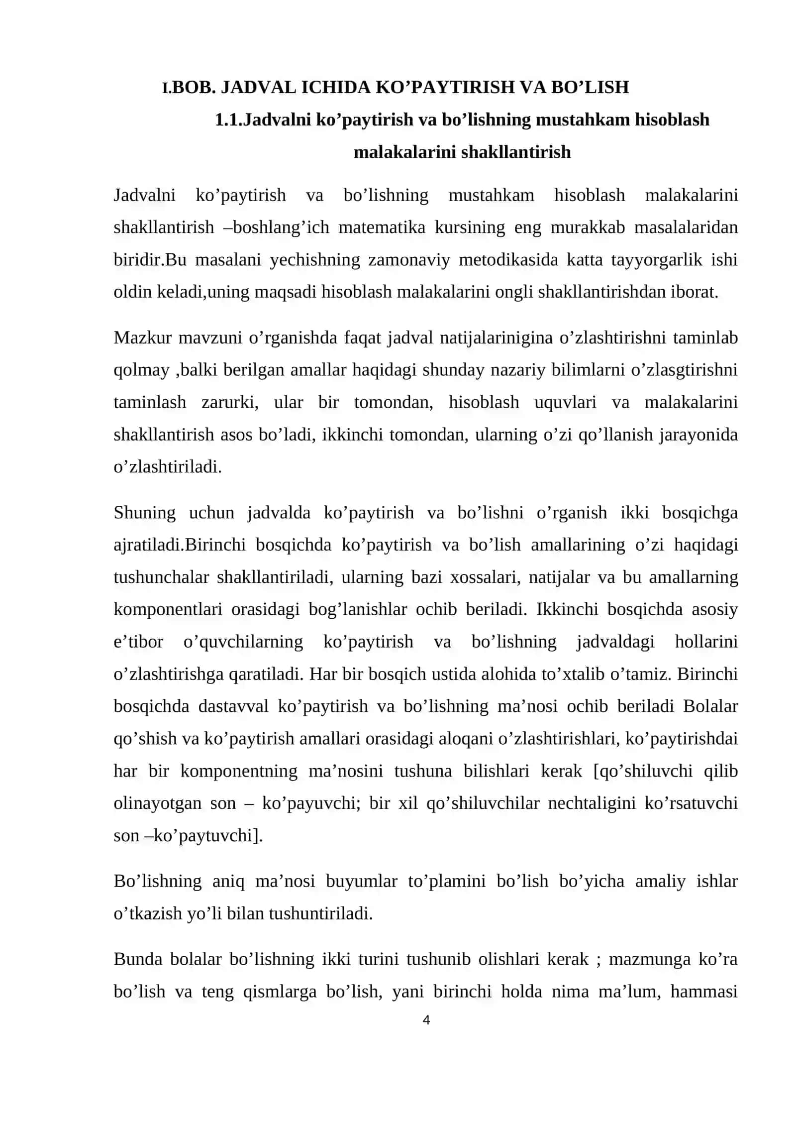 Jadval Ichida Ko’paytirish va Bo’lish Amallarini O’rgatish Metodikasi 4