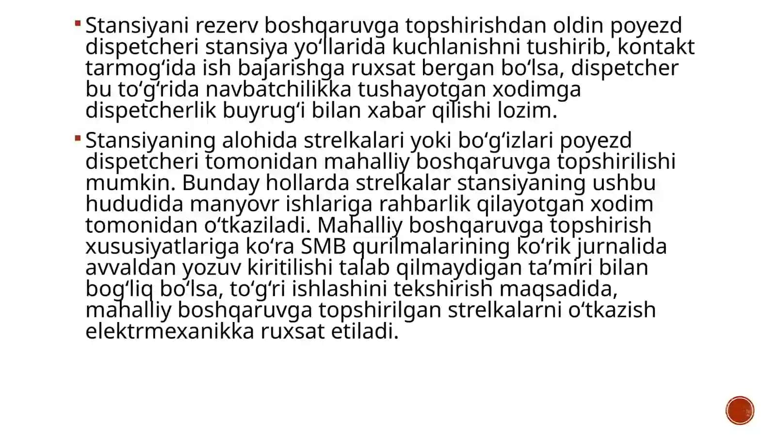 TEMIR YO‘L UCHASTKALARI VA YO‘NALISHLARI ISHINI BOSHQARISH TEXNOLOGIYASI 4