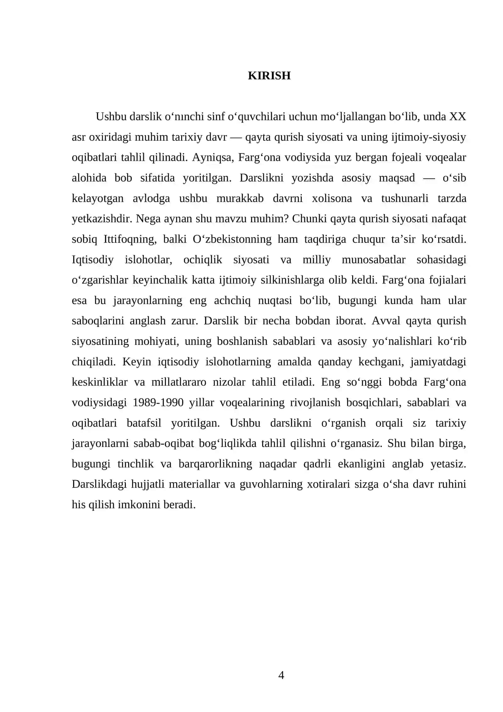 QAYTA QURISH SIYOSATI VA UNING INQIROZI. FARG‘ONA FOJIALARI. 10- SINF 4