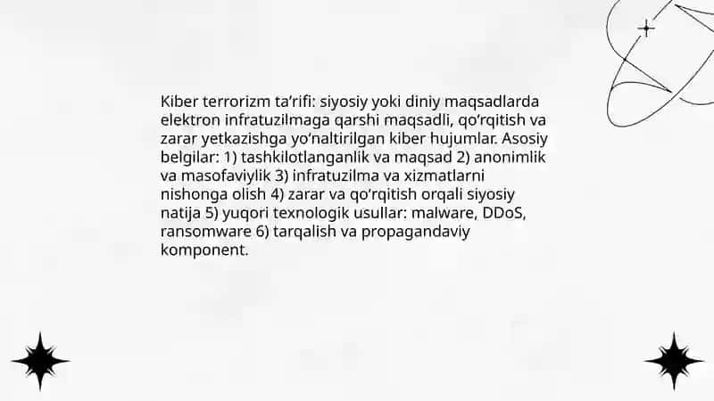 Kiber makon, kiber terrorizm, kiber zo'ravonlik tushunchasi 4