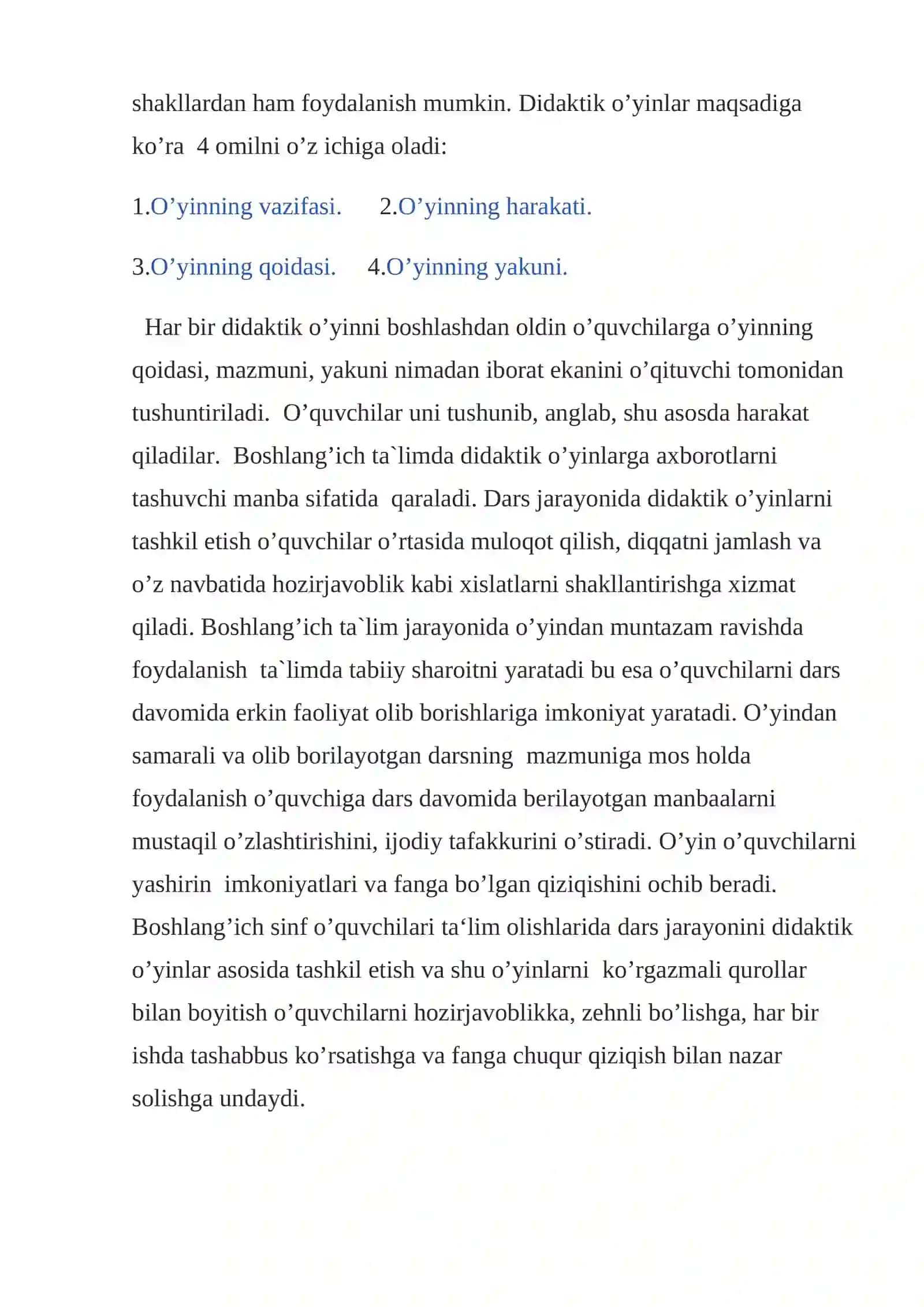 Boshlang’ich ta’lim jarayonida ta’limiy o’yinlarning ahamiyati 4