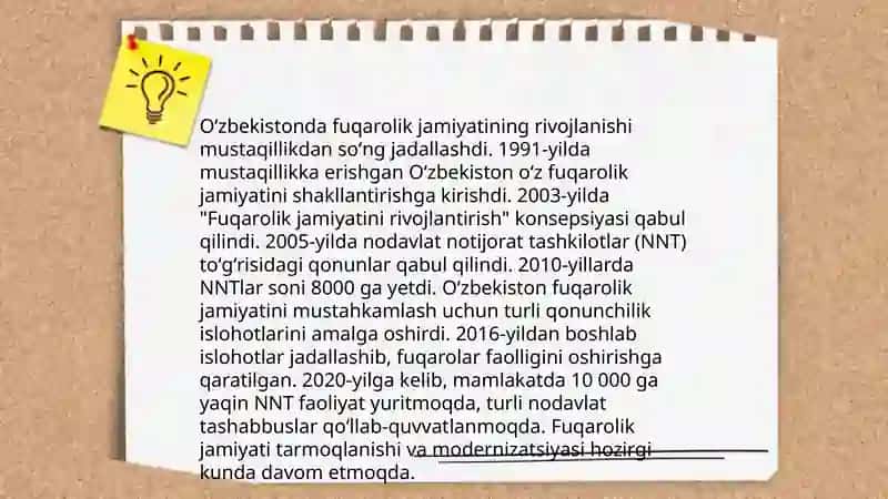 Oʻzbekiston fuqarolik jamiyati insutitutlarning shakillanishi rivojlanishi bosqichlari va istiqbollari 4