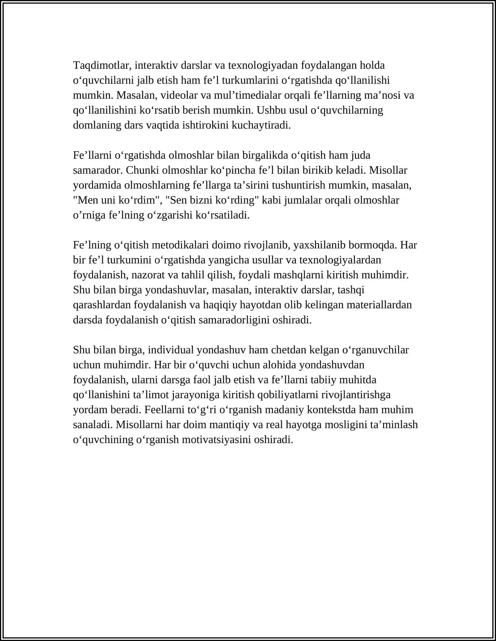FE’LNI OʻRGANISH METODIKASI. OLMOSHNI OʻRGANISH METODIKASI 4