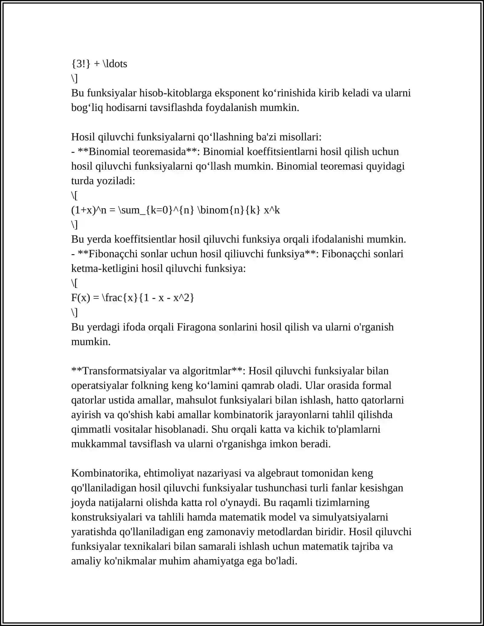 HOSIL QILIUVCHI FUNKSIYA. EHTIMOLLARNING POLINOMIAL TAQSIMOTI 4