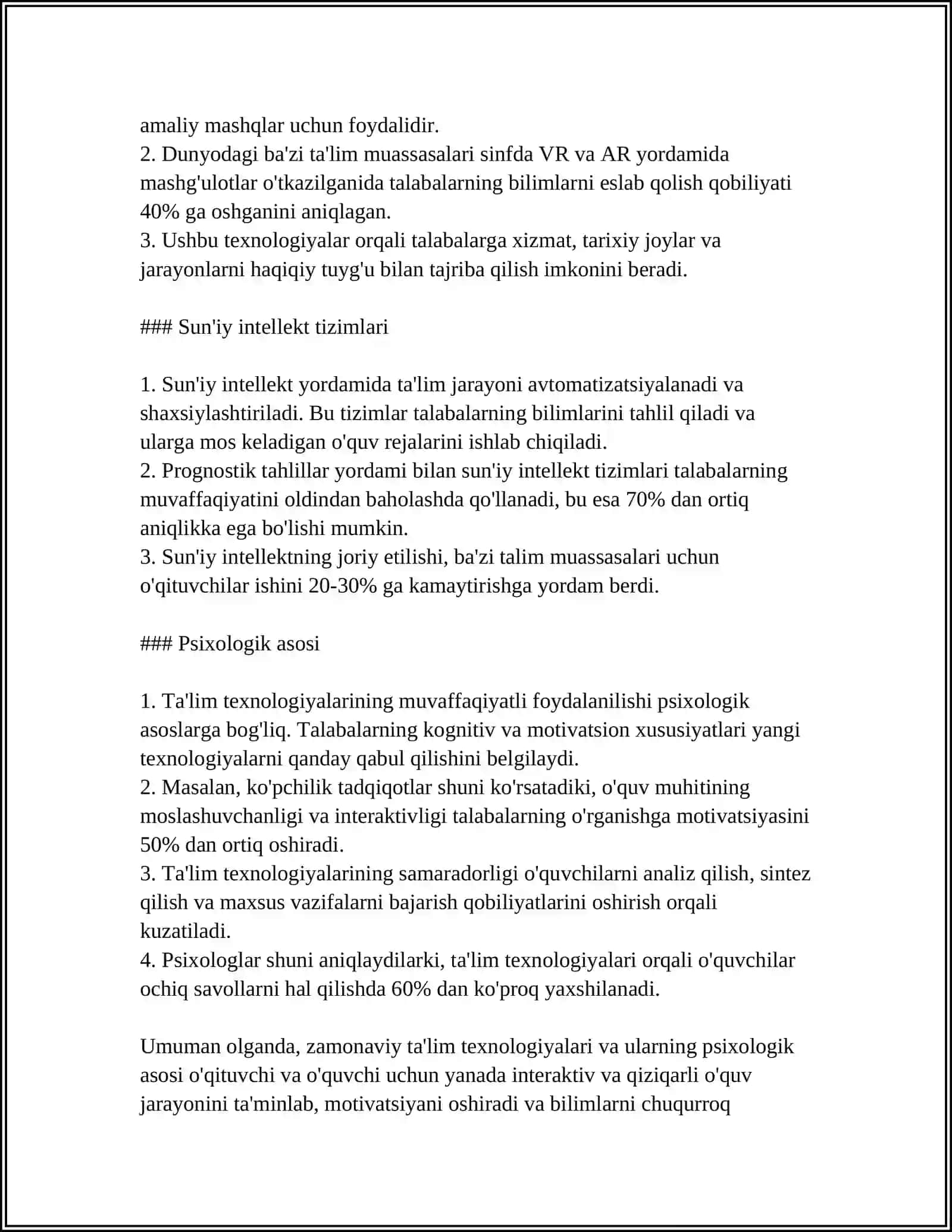 TA'LIM TEXNALOGIYALARINING PSIXOLOGIK XUSUSIYATLARI HAQIDA ILMIY BILIMLARNI SHAKILANTIRISH 4