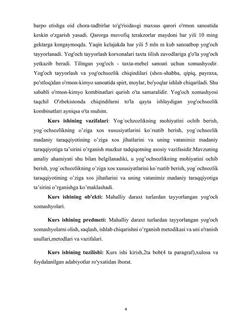Mahalliy daraxt turlardan tayyorlangan yog'och xomashyolarni olish 4