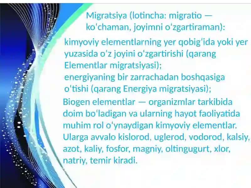 Kimyoviy elementlarni migratsiyasini o'rganish 4