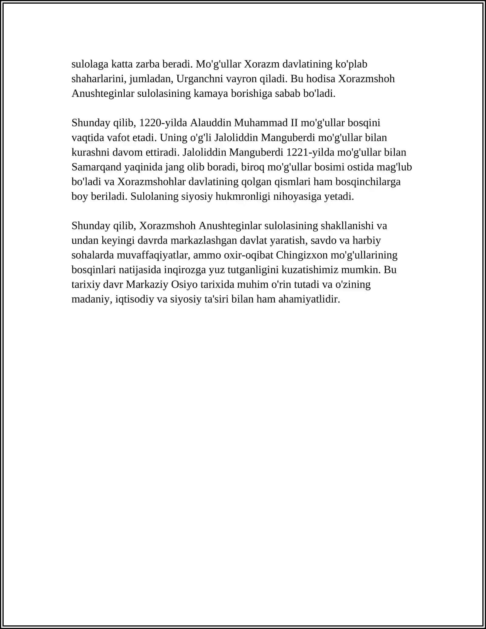 XORAZIMSHOH ANUSHTEGINIYLAR SULOLASINING HOKIMIYAT TEPASIGA KELISHI 4