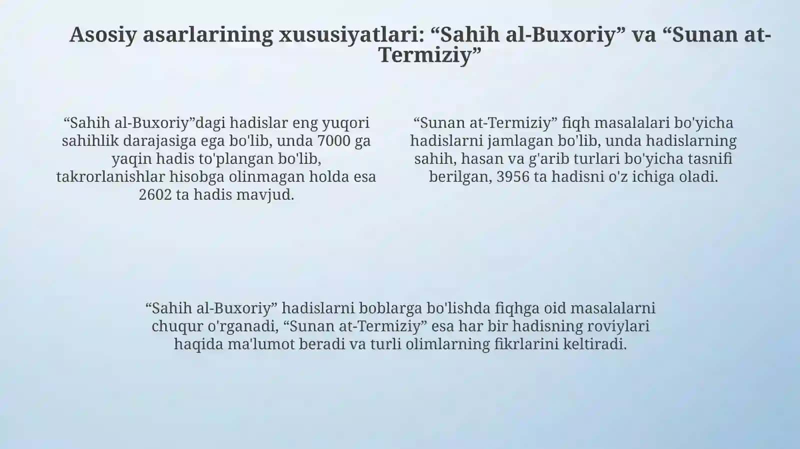 Imom Buxoriy va Imom Termiziyning hayoti va asarlari: Qiyosiy o'rganish 4