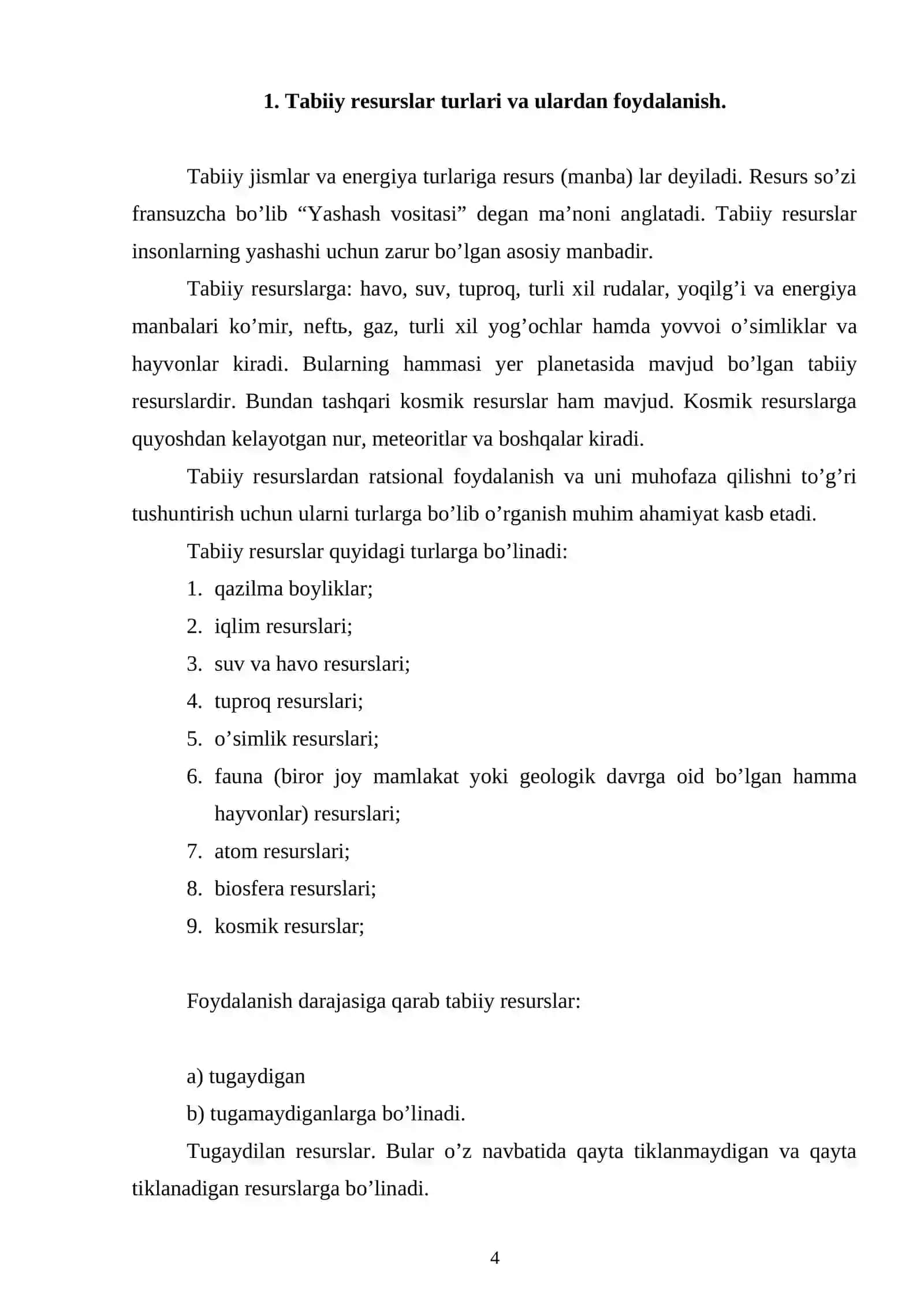 TABIIY RESURSLARNI IQTISODIY – GEOGRAFIK O’RGANISH 4