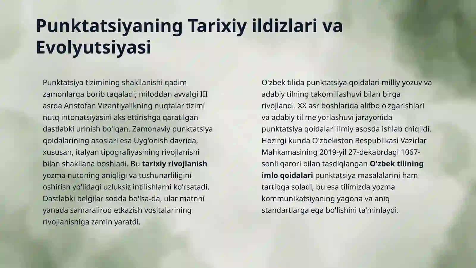 Mavzu:Punktatsiya haqida umumiy malumot. Punktatsiya tamoyillar bòyicha savol -javob òtkazish test va mashqlar bajarish. 4