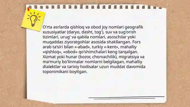 Órta asrlarda toponomikaning rivojlanishi 4