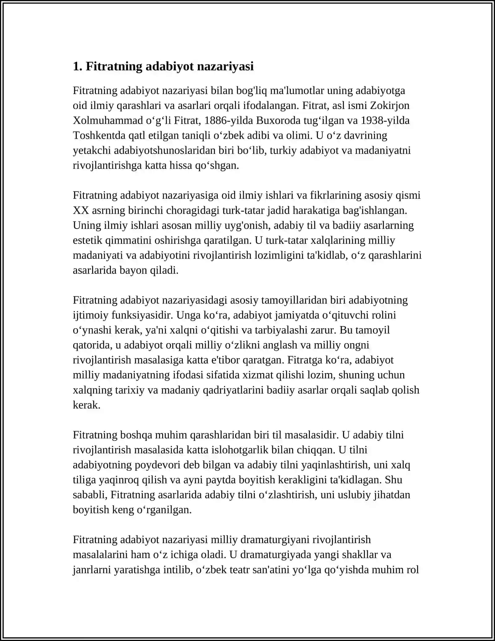 FITRAT,CHO’LPON, BEHBUDIYNING ADABIYOT HAQIDAGI MAQOLALARI BILAN TANISHISH 4