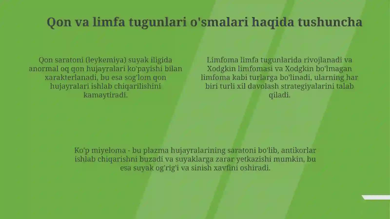 Qon va limfa oʻsmalari bilan oʻgʻrigan oʻquvchilar bilan ishlash mashgʻulotlari 4