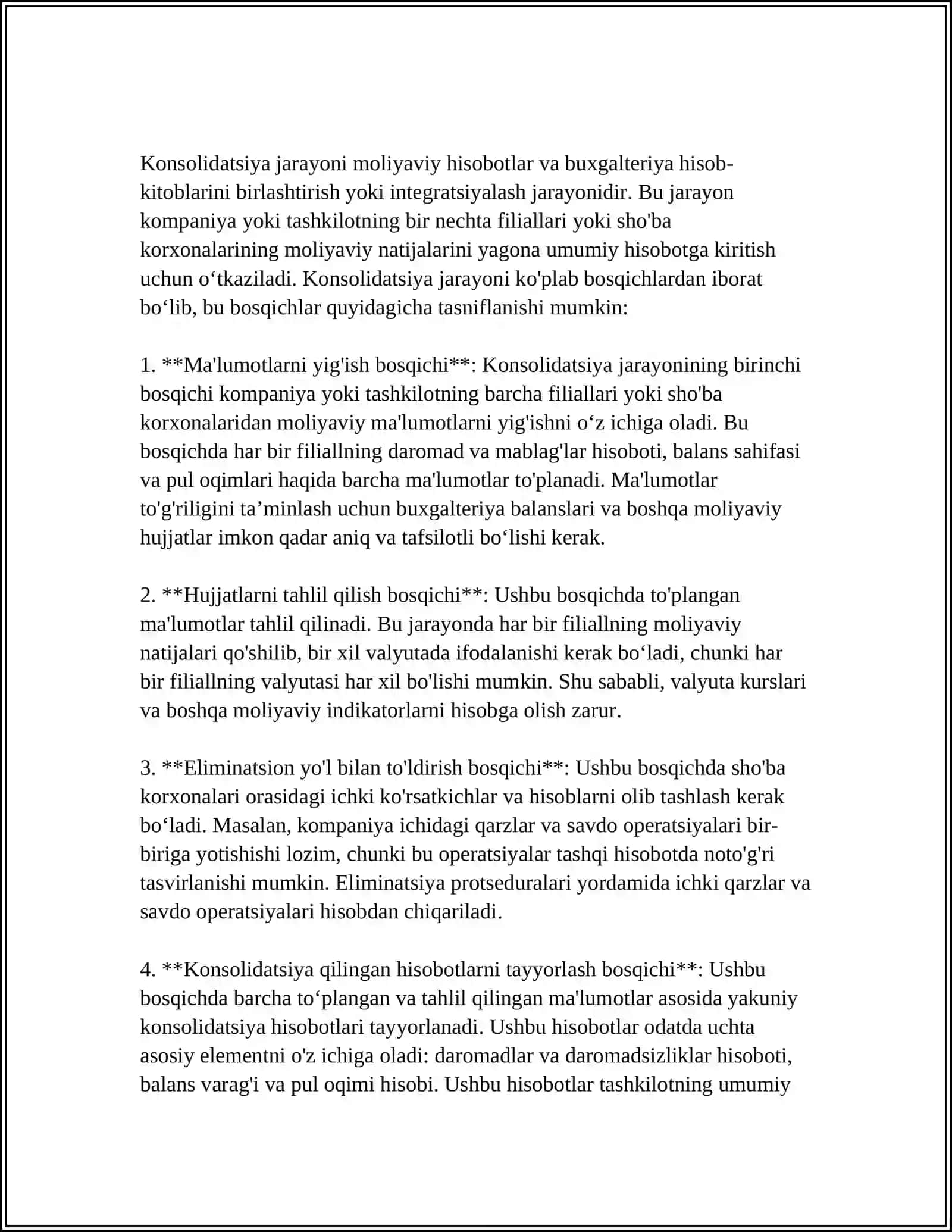 Konsolidatsiyalashgan moliyaviy hisobotlarni tayyorlash 4