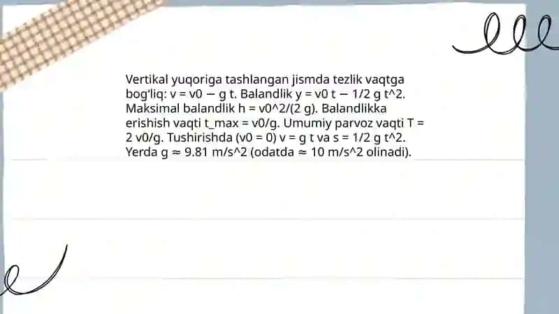 Yerning tortishish maydonida jismlarning harakati 4