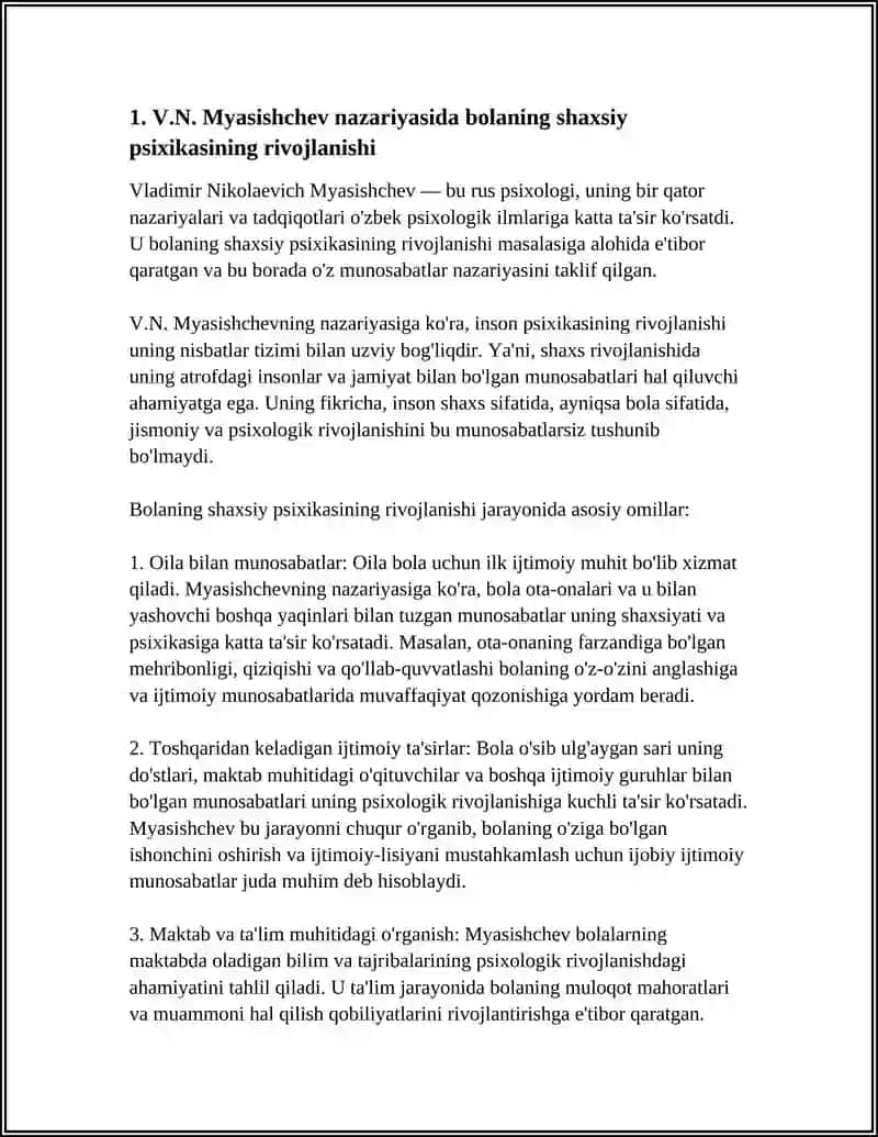 MUNOSABATLAR PSIXOLOGIYASIDA BOLA PSIXIKASINING RIVOJLANISHI V.N MYASISHCHEV 4