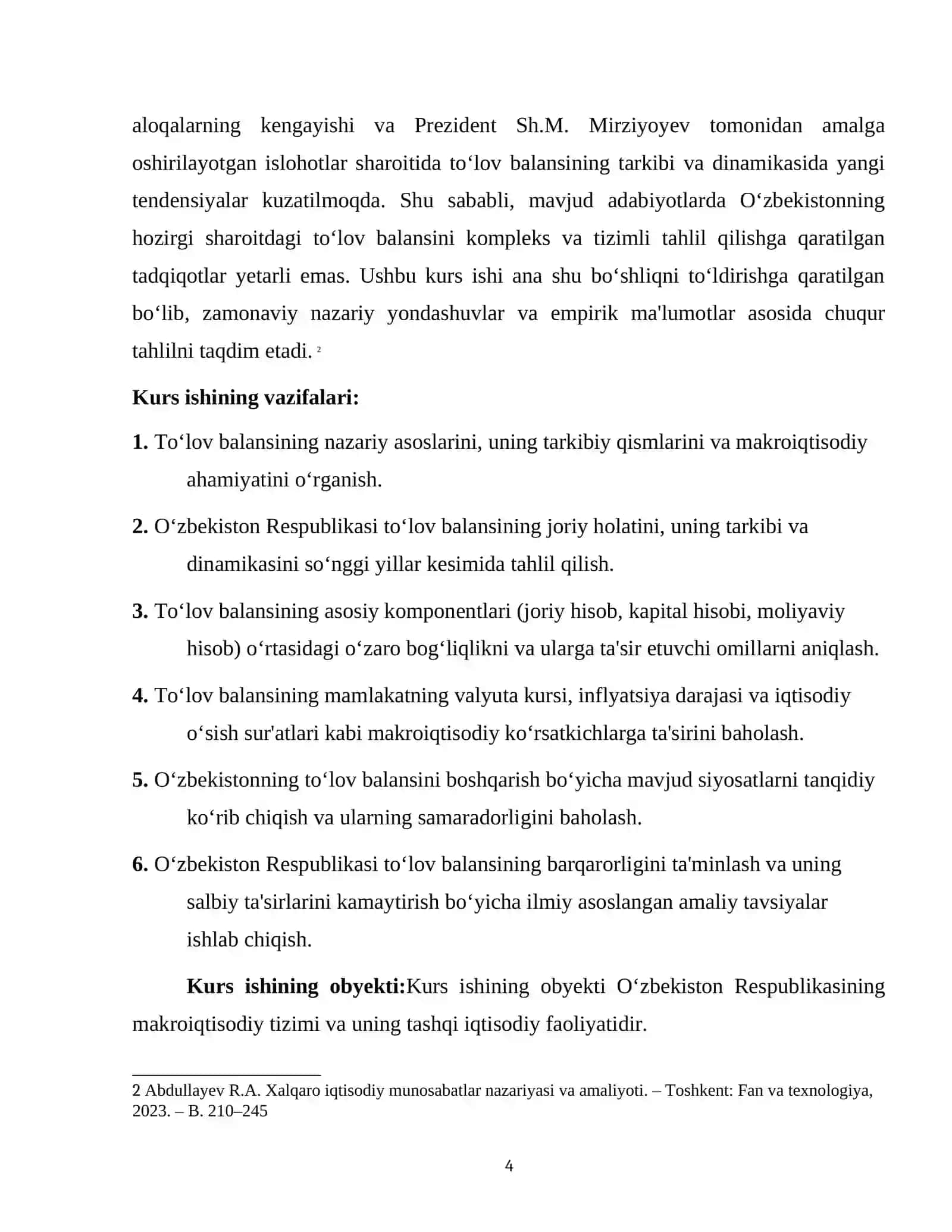 O'ZBEKISTON RESPUBLIKASI TO'LOV BALANSINING MAKROIQTISODIY TAHLILI 4