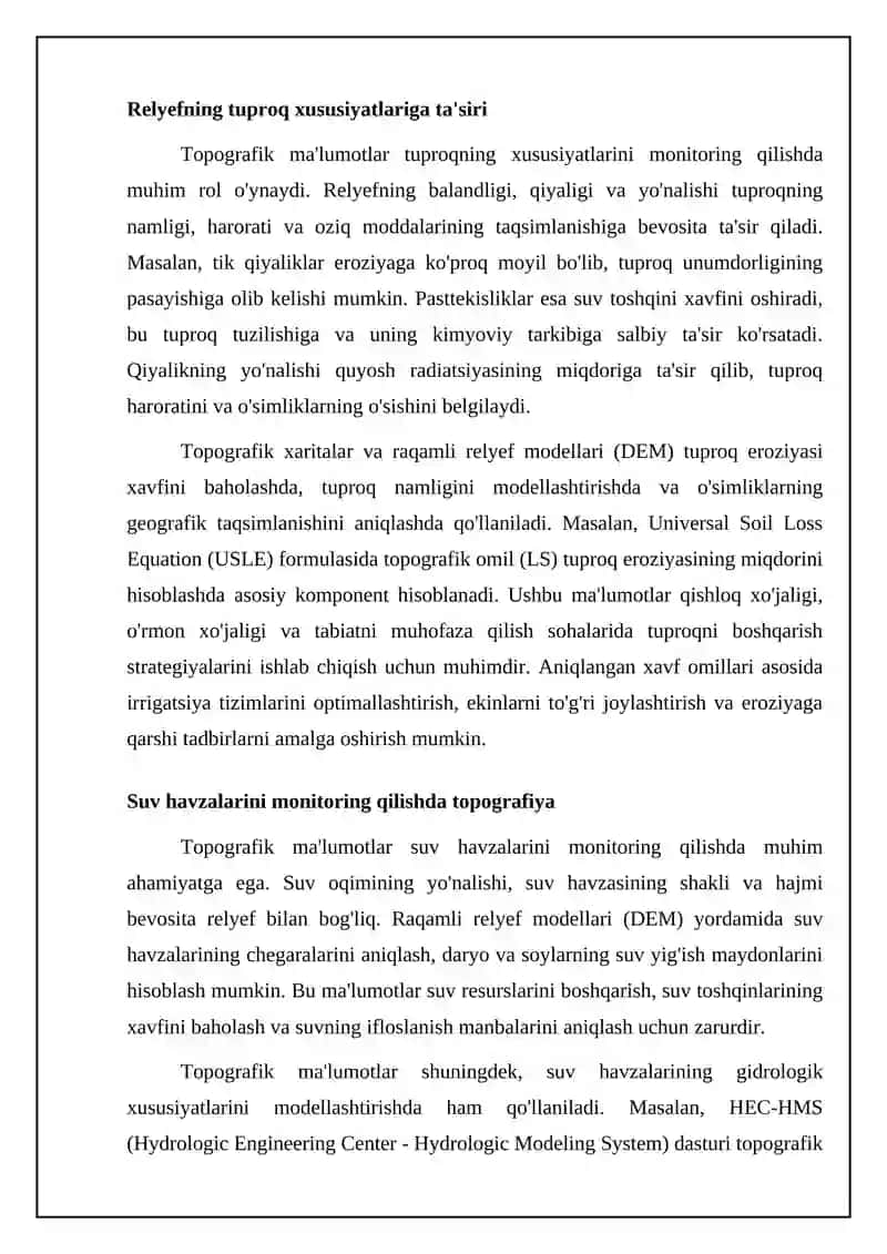 Ekologik monitoringda topografik ma'lumotlardan foydalanish 4