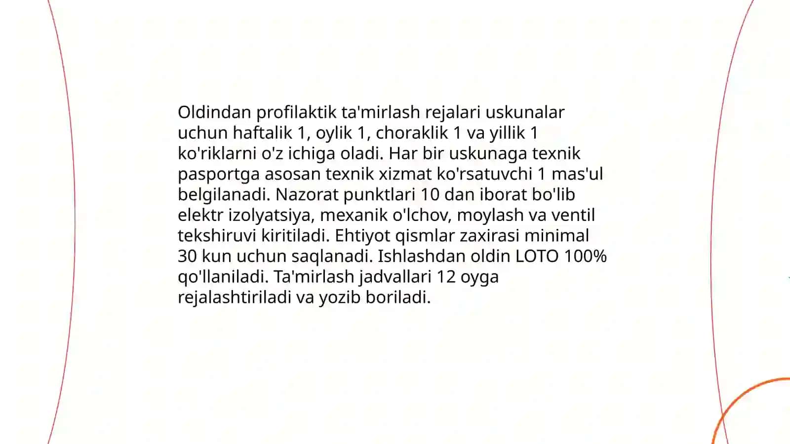 Korxonada qollaniladigan texnologik uskuna moslama vositalarni xavfsizligini taminlash choralari 4