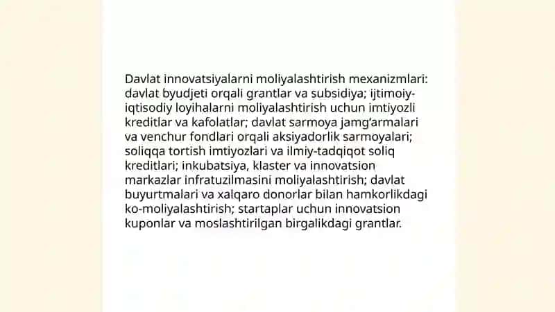 Innovatsion faoliyatni davlat tomonidan tartibga solish 4