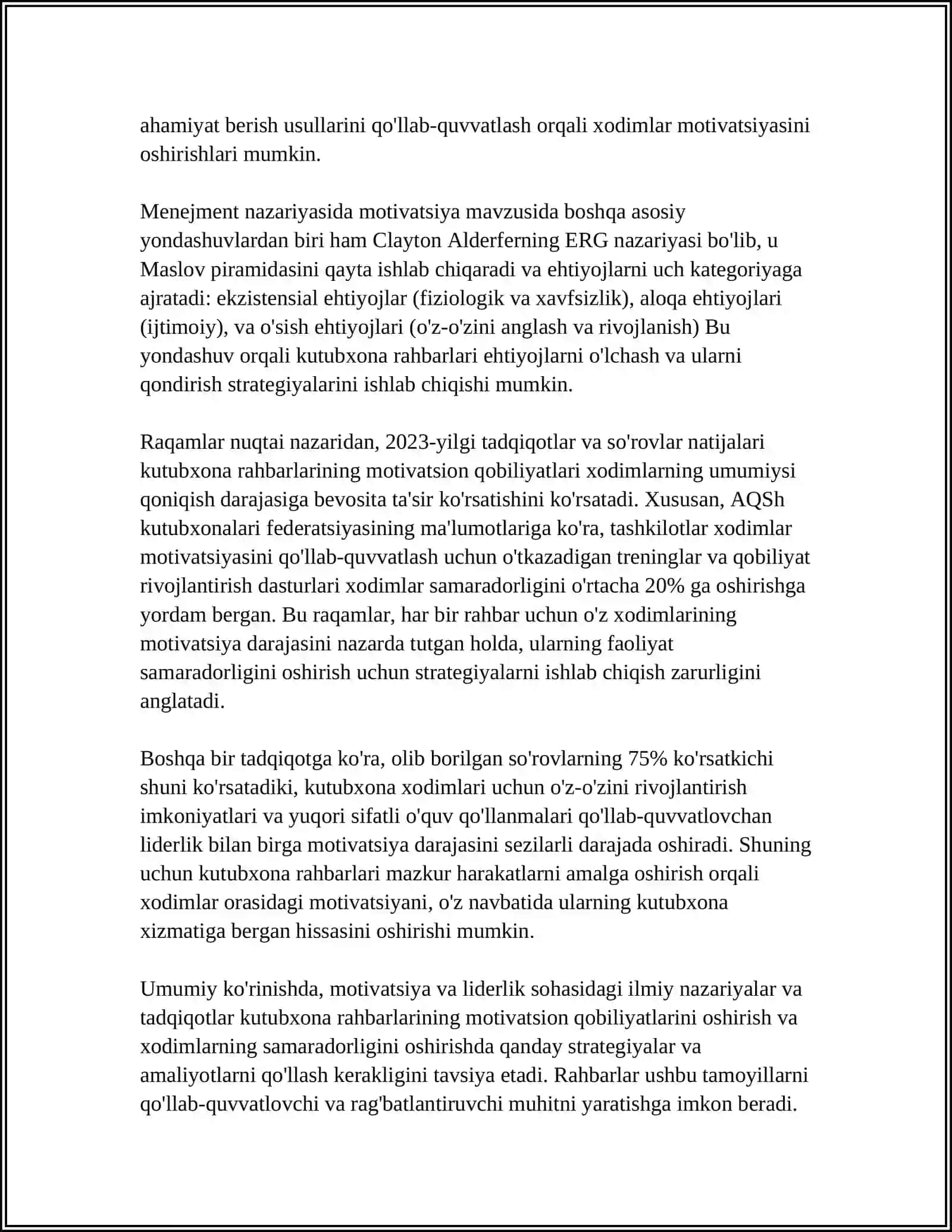 KUTUBXONA RAHBARLARINING MORIVATSION QOBILIYATLARI VA HODIMLARNI RAGʻBATLANTIRISH 4