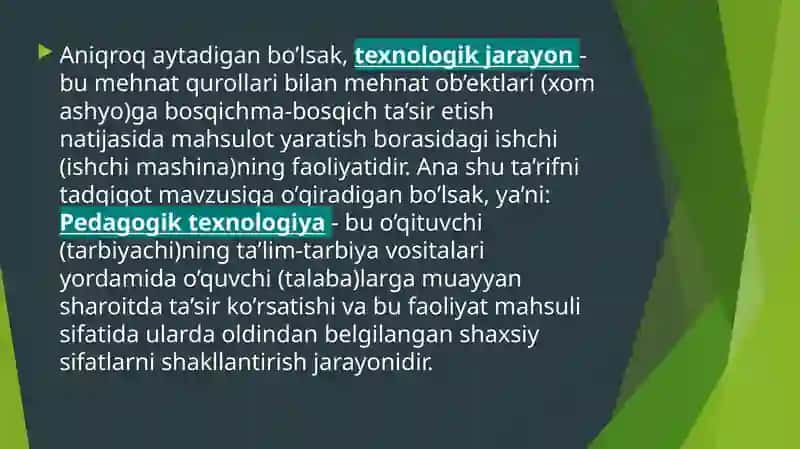 Pedagogik texnologiya tushunchasi, uning ta’riflari va metodikasidan farqi. Pedagogik texnologiya turlari. 4