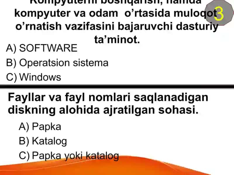 Informatika 5-sinf sanoq sistema test savollari 4