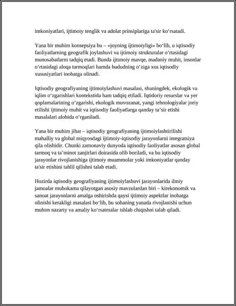 IQTISODIY GEOGRAFIYANING IJTIMOIYLASHUVI JARAYONLARINI OʻRGANISH VA UNING KOMPLEKS BAHO BERISH 4