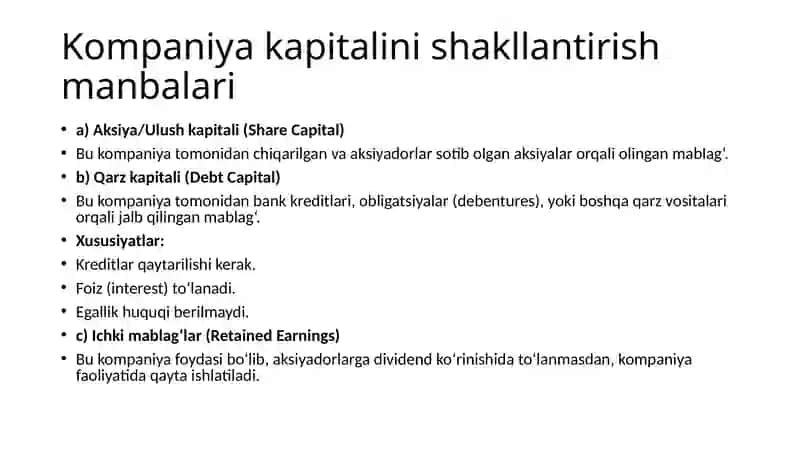 Kompaniyalar kapitali va biznesni moliyalashtirish 4