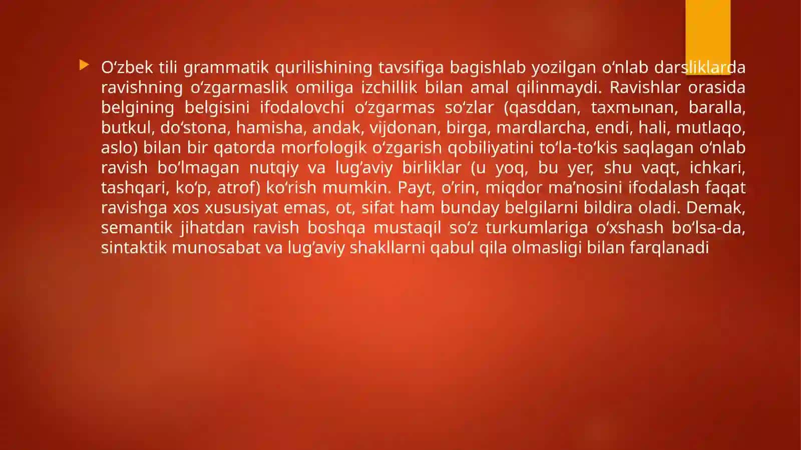 Eski o'zbek tilida ravish so'z turkumi. 4
