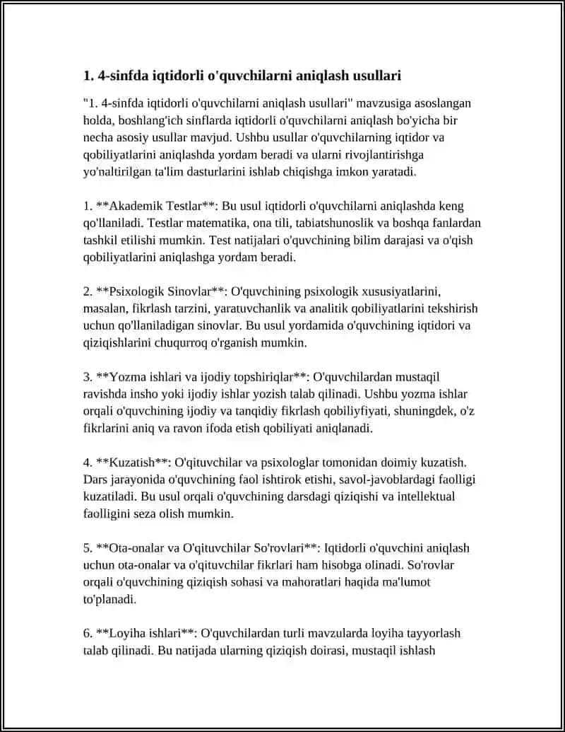 BOSHLANGʻICH SINFLARDA IQTIDORLI OʼQUVCHILAR BILAN ISHLASH 4 SINF MISOLIDA 4