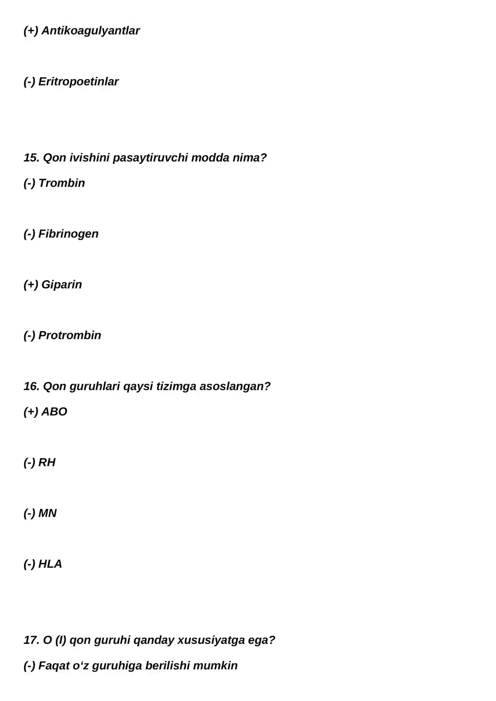 Leykotsitlar haqida test savollari 4