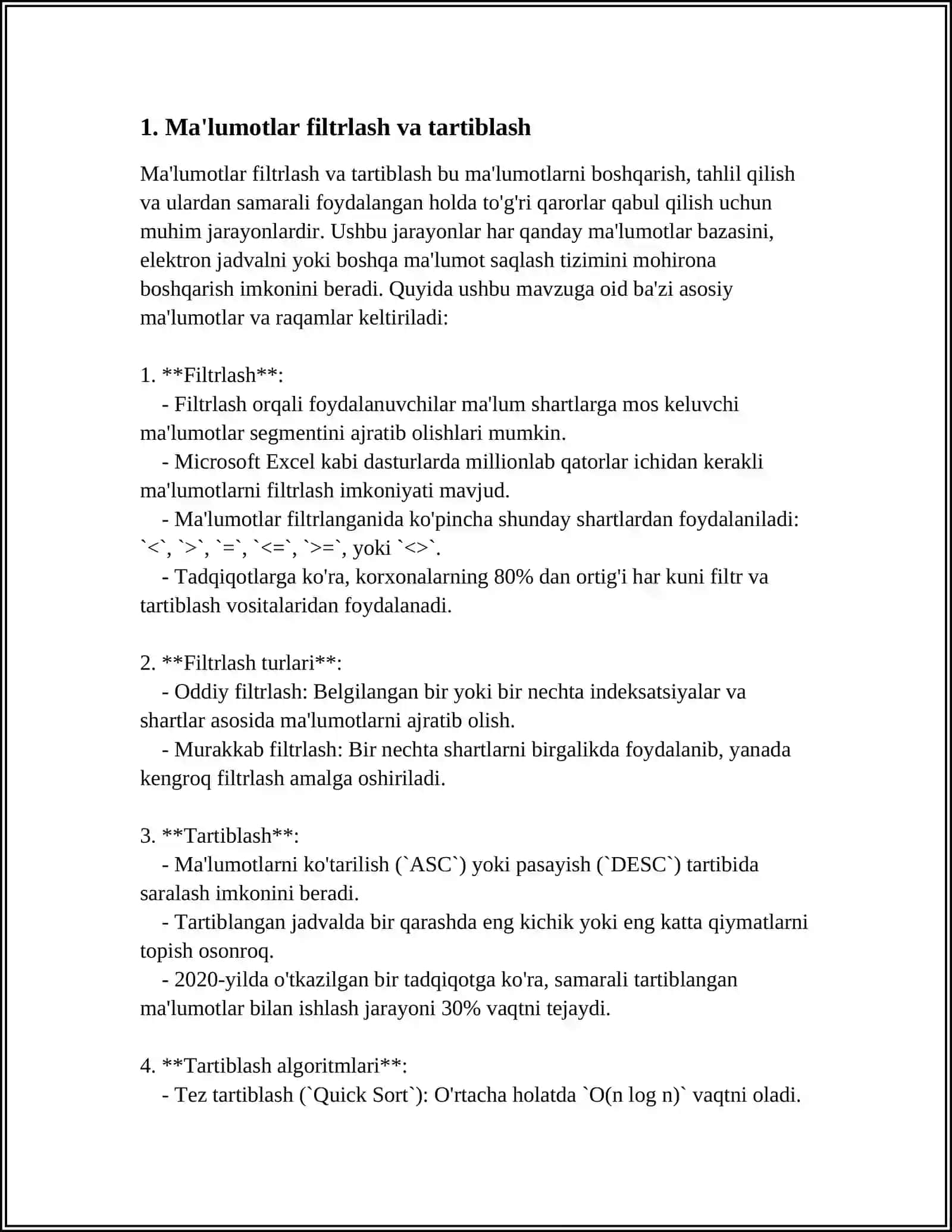 MS EXCEL-2016 DASTURINING STATISTIK TAHLILLAR QILISH VA YECHIMLAR QIDIRISH FUNKSIYALARI 4