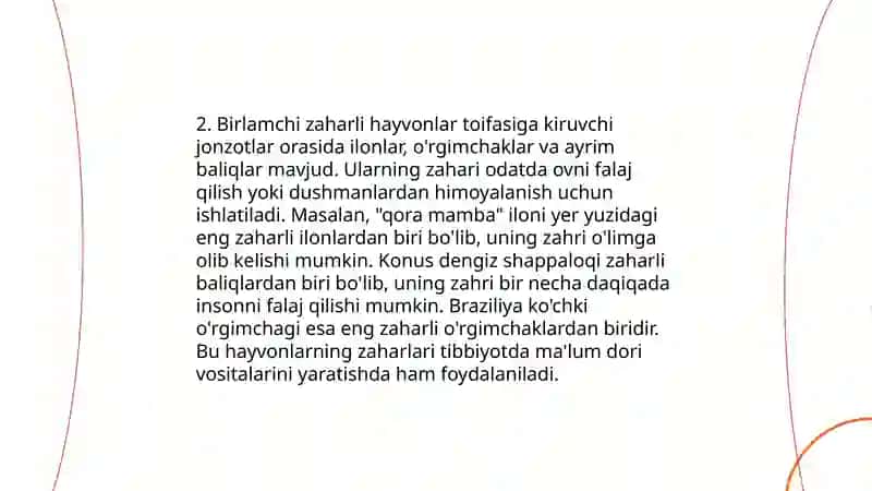 Zaharli Hayvonlar Klassifikatsiyasi 4