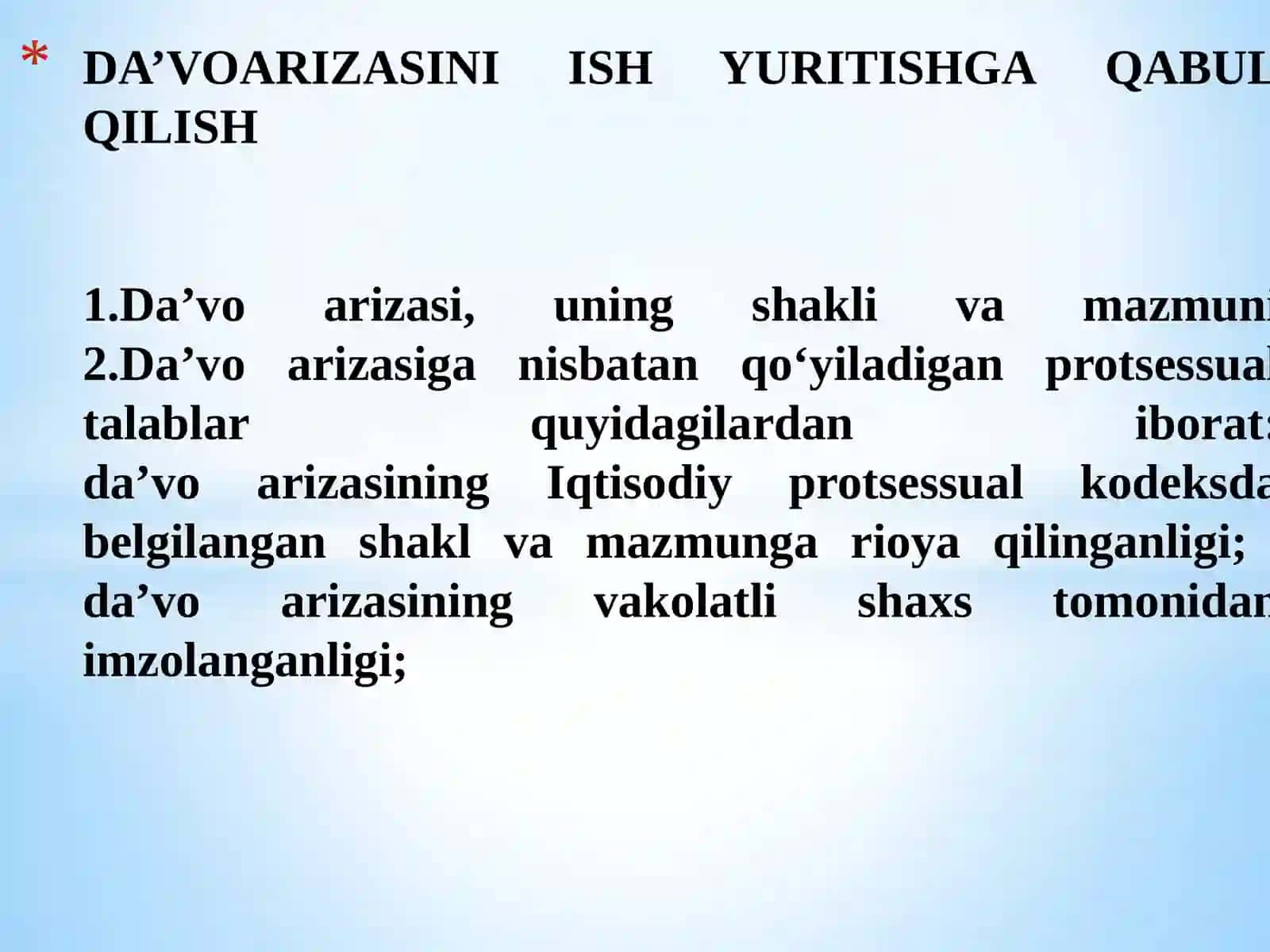 SUDDA IQTISODIY ISHLARNI QO‘ZG‘ATISH, TAYYORLASH VA KO‘RISH. IQTISODIY SUDNING HUJJATLARI 4