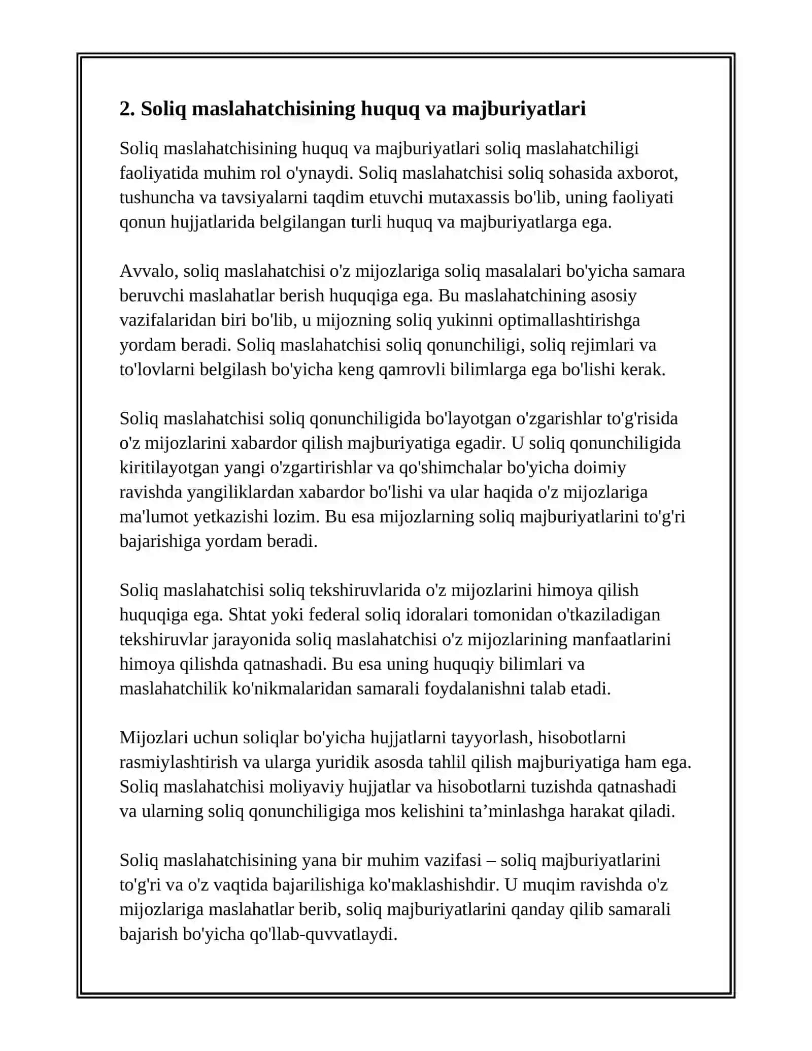 SOLIQ MASLAHATCHISI, UNGA DOIR MALAKA TALABLARI HAMDA MALAKA SERTIFIKATINI OLISH TARTIBI 4