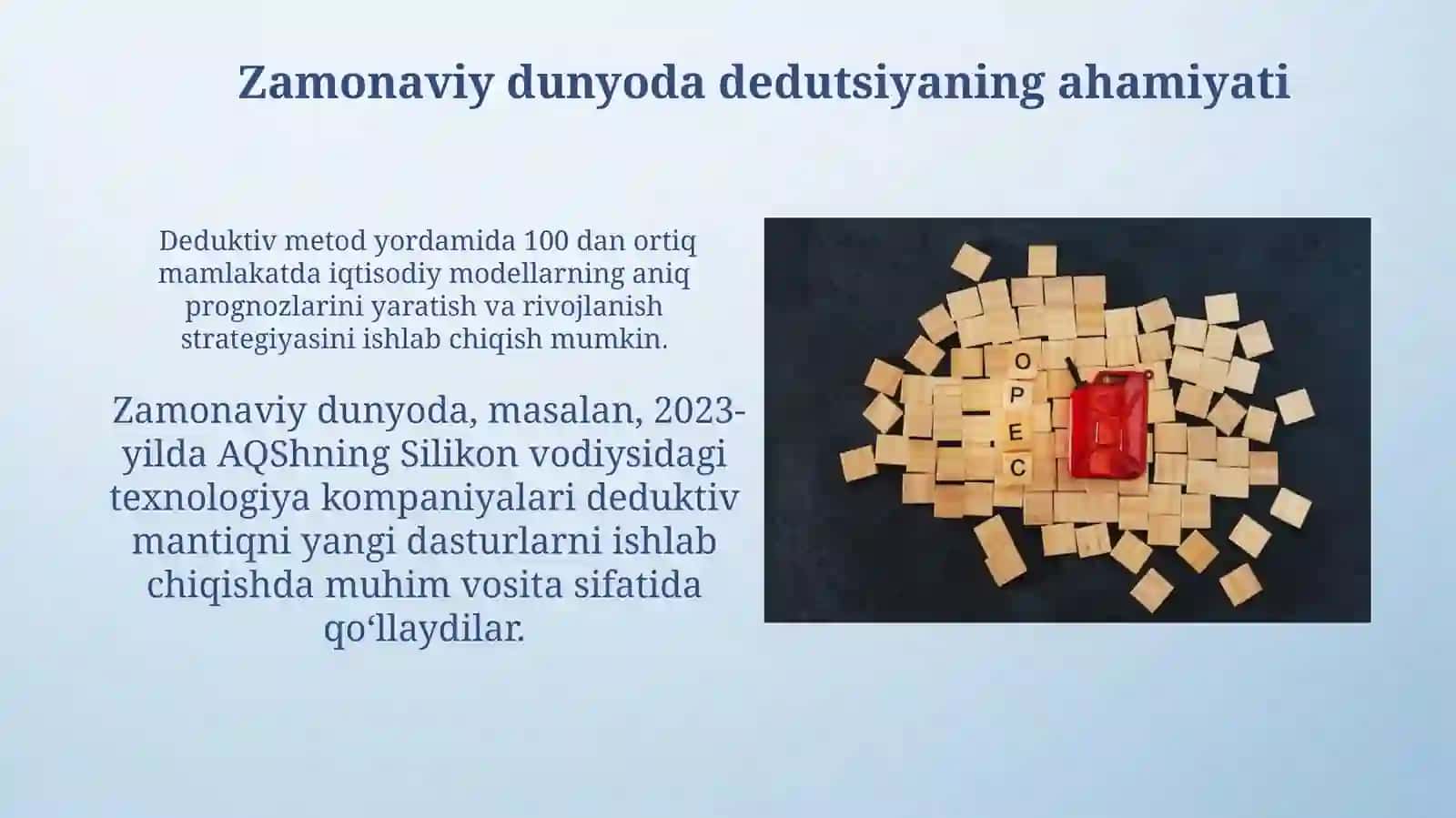 Deduksiya metodi nazariy tushunchalardan amaliyotga o'tish 4