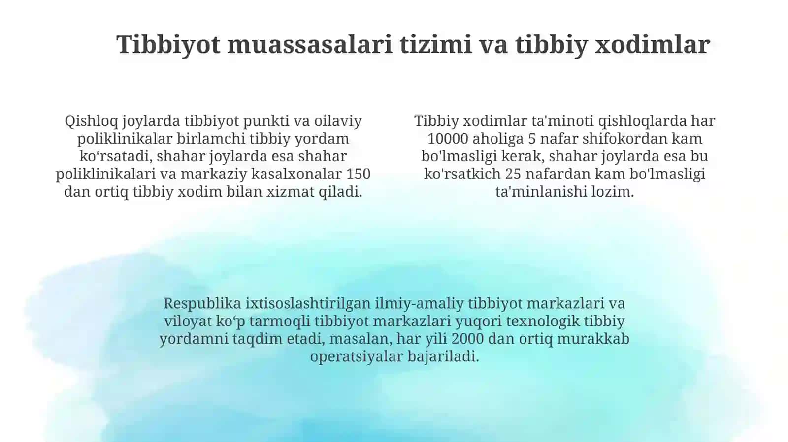 Shahar va qishloq aholisiga tibbiy yordam ko'rsatishni tashkil etish 4