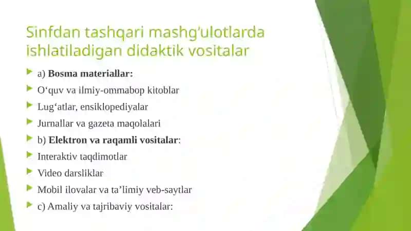 Sinfdan tashqarimashg’ulotlarning didaktik vositalari 4