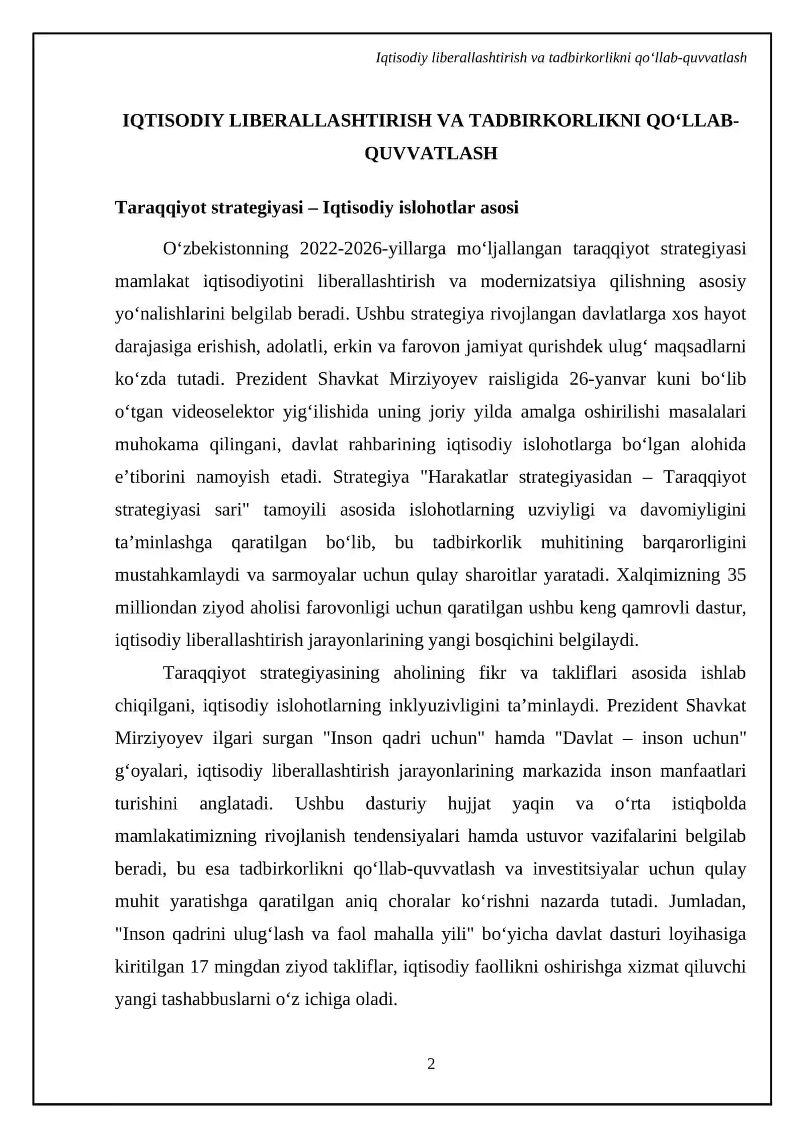 Oʻzbekiston Respublikasi Prezidenti Shavkat Mirziyoyev islohotlari 4