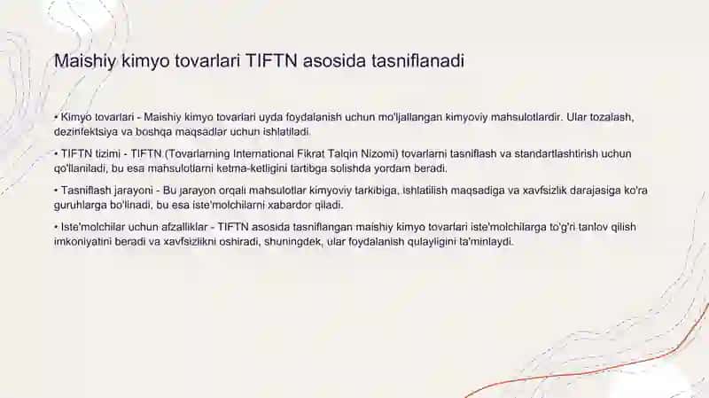 Maishiy kimyo tovarlari TIFTN asosida tasniflanadi 4