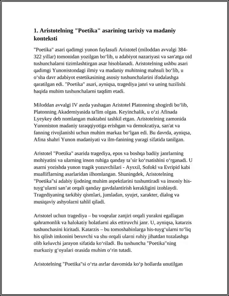 ARISTOTELNING,,POETIKA" ASARINI ÕRGANISH, SHARHINI YOZISH 4