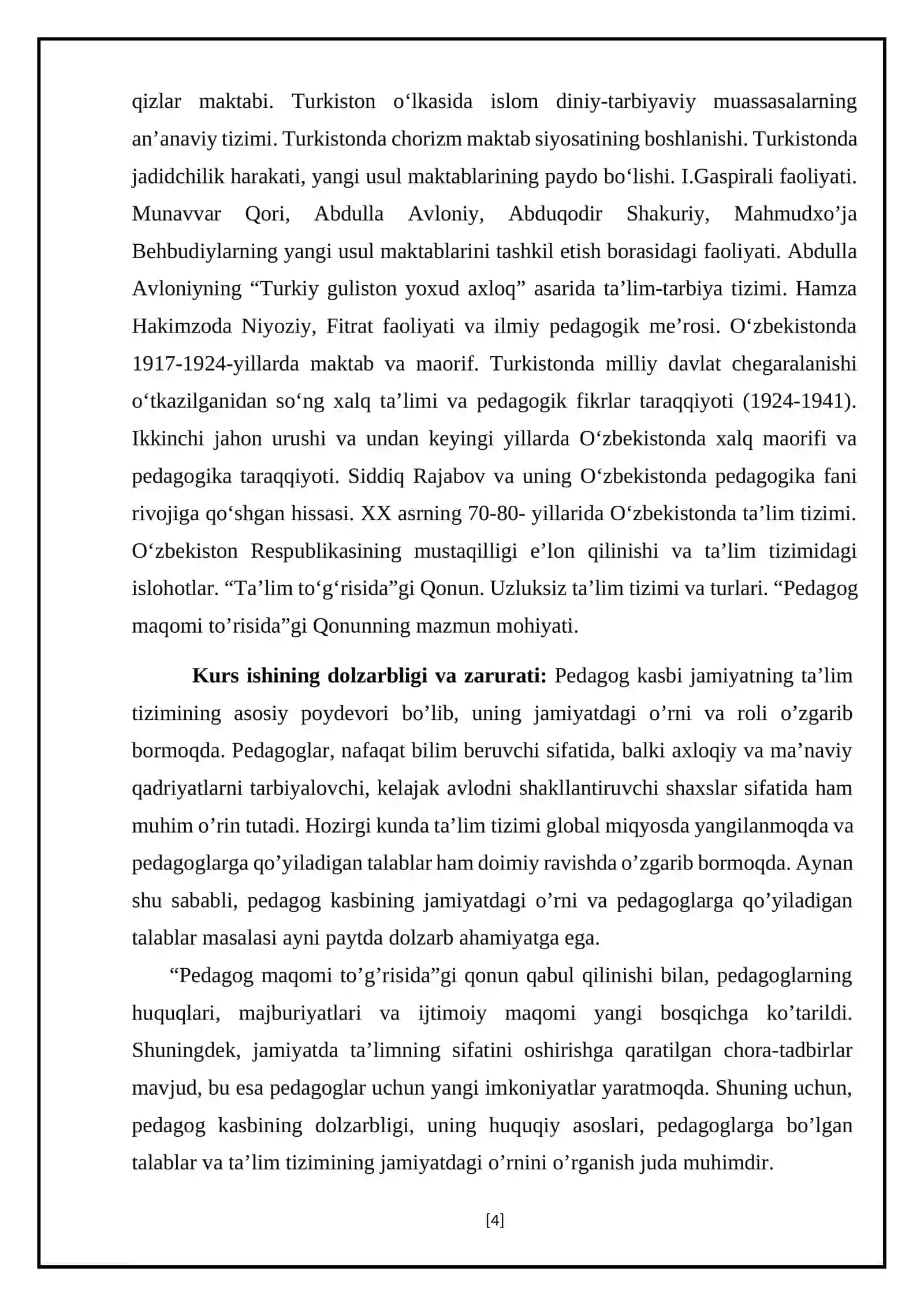 Boshlang ‘ich Ta’lim Pedagogikasi Fanidan Tayyorlagan Kurs Ishi 4