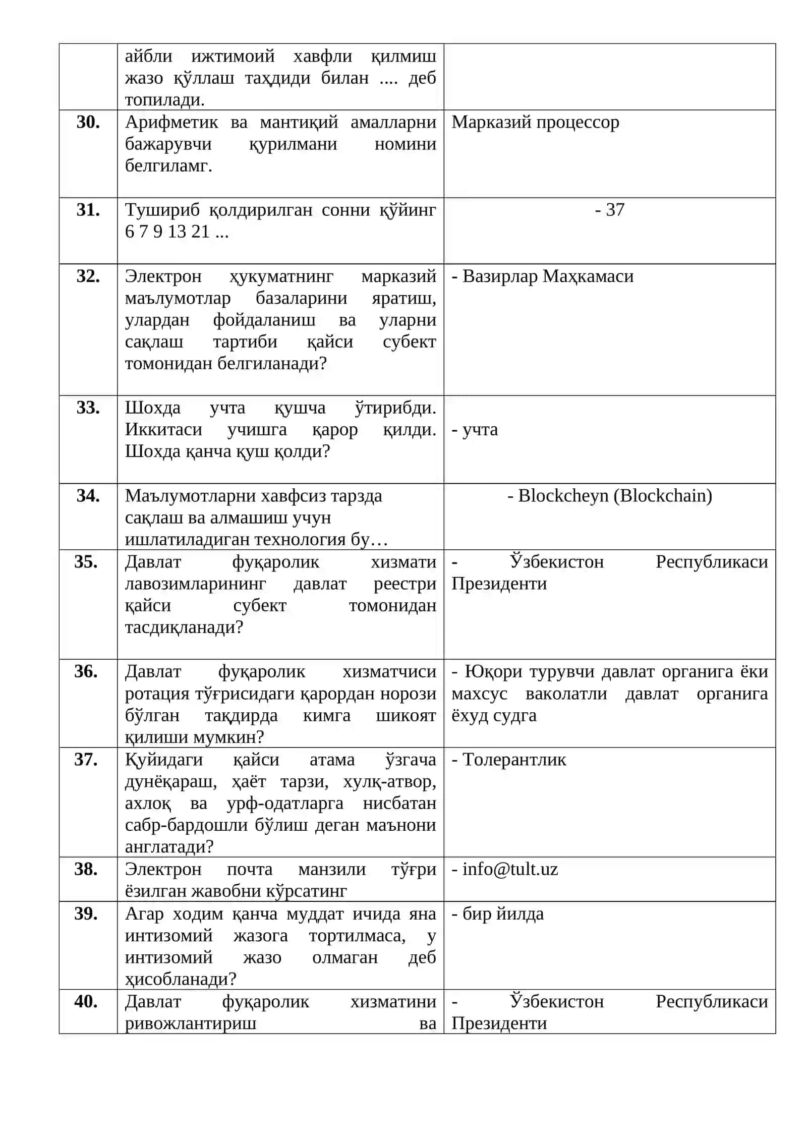 ДАВЛАТ ХИЗМАТЧИСИ АРГОС ТЕСТ САВОЛЛАРИДА ТУШАДИГАН ДАВЛАТ ТИЛИ, МИЛЛИЙ ҚОНУНЧИЛИК 4